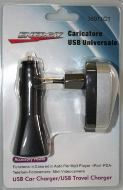 CARICA USB 220V RETE E 12V ACCENDISIGARI con presa USB 5V universale Energy (#242 cod.81USB)