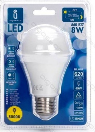 LAMPADA E27 8W LED 3000k SENSORE passaggio AUTOACCENSIONE-SPEGNIMENTO (#330C)