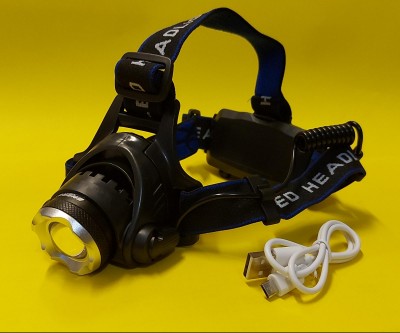 TORCIA TESTA LED CREE XML FASCIO DIREZIONALE ZOOM REGOLABILE POTENTE 400LM PILA RICARICABILE USB LI-ION N.2 18650 (#532F)