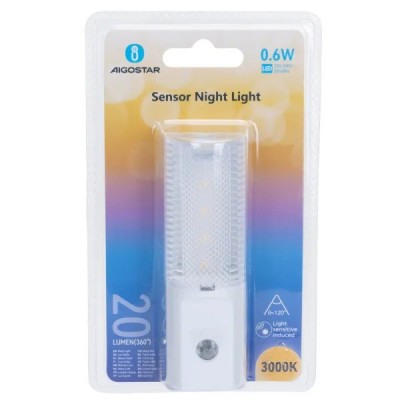 PUNTO LUCE NOTTURNA LED 0,6W 20LM 3000k SENS.CREPUSCOLARE AC230V #X68G