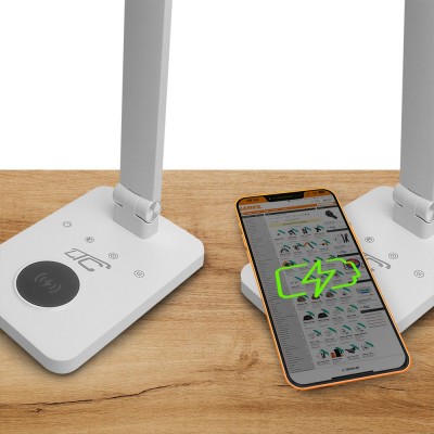 Lampada da Mensola o Scrivania bianca luce led 10W regolab. 3000/4500/6000k funzione ricarica wireless induzione 5W smartphone "Force" #X18G